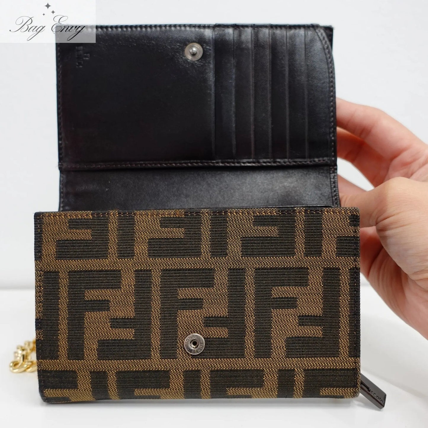 FENDI Zucca Compact Wallet with Unbranded Chain - Bag Envy