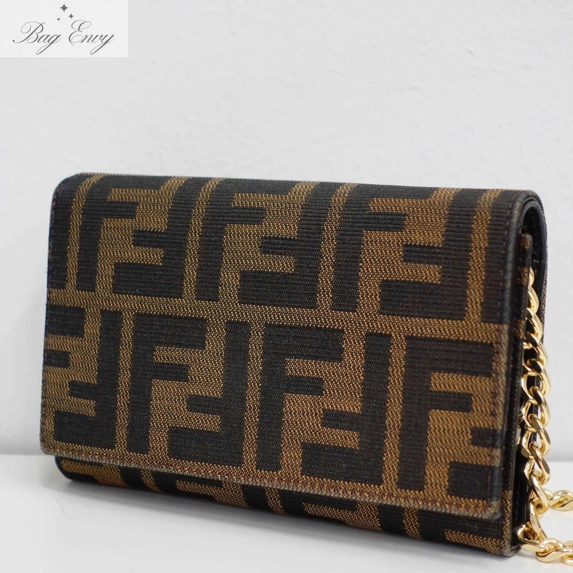 FENDI Zucca Compact Wallet with Unbranded Chain - Bag Envy