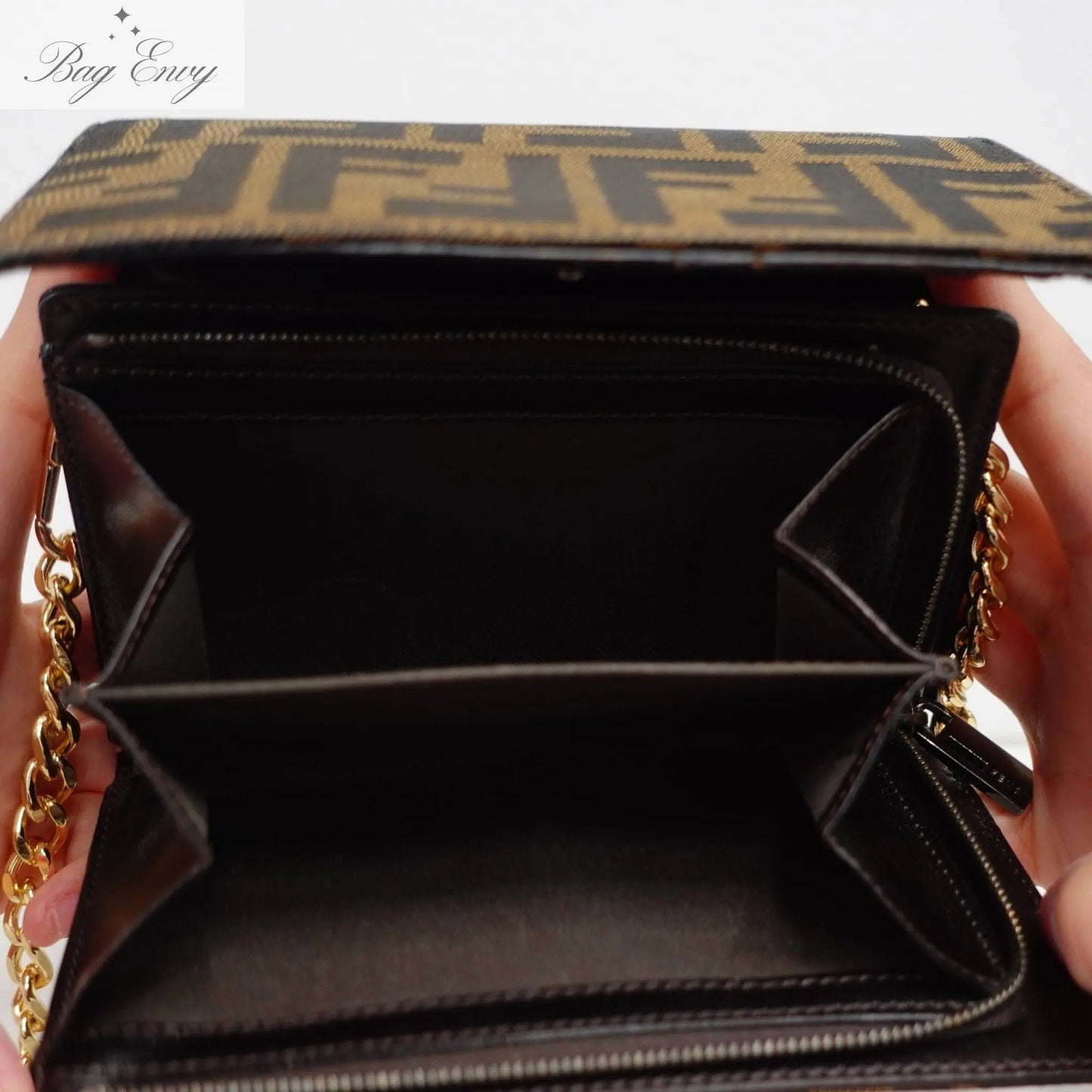 FENDI Zucca Compact Wallet with Unbranded Chain - Bag Envy