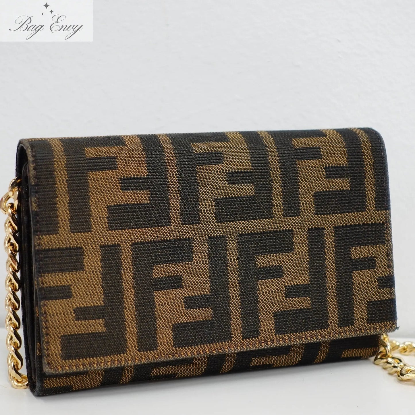 FENDI Zucca Compact Wallet with Unbranded Chain - Bag Envy