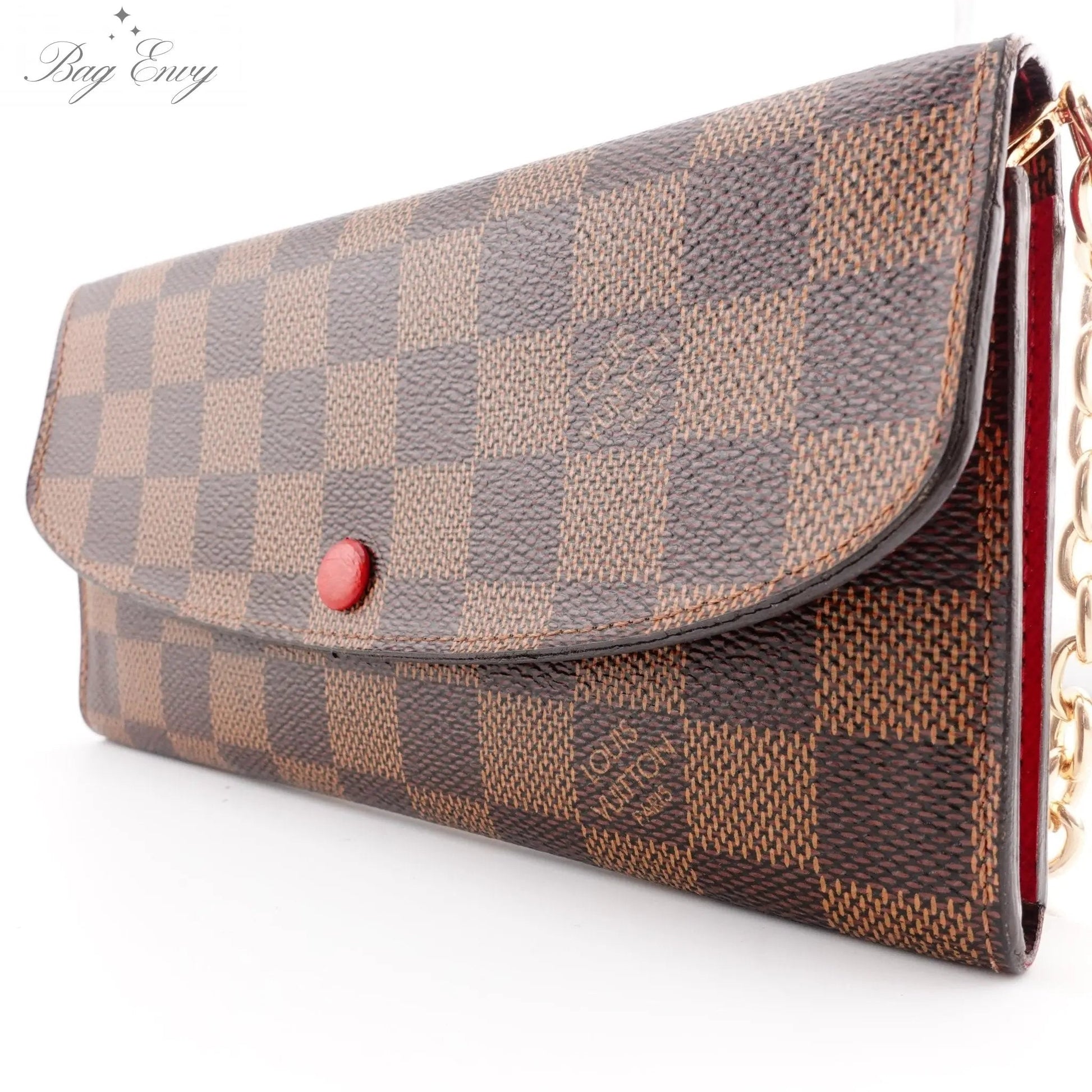 LOUIS VUITTON Red Damier Ebene Emilie Wallet on Chain - Bag Envy