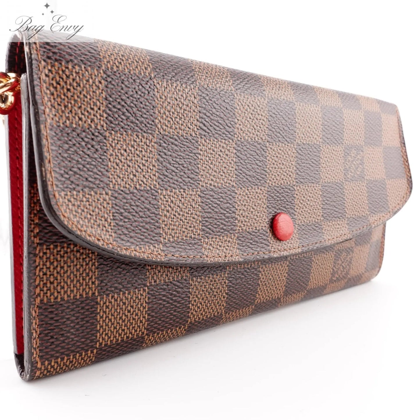 LOUIS VUITTON Red Damier Ebene Emilie Wallet on Chain - Bag Envy