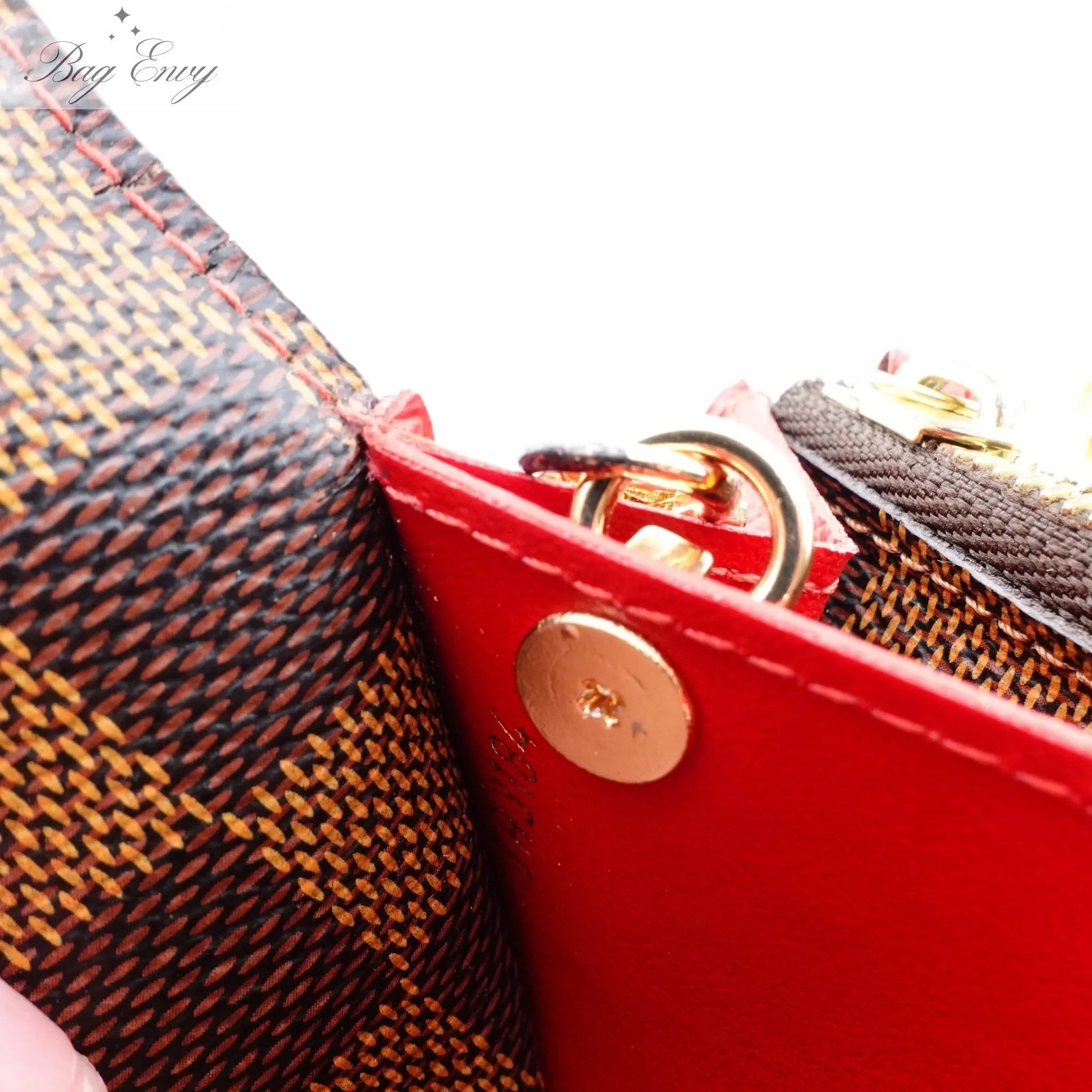 LOUIS VUITTON Red Damier Ebene Emilie Wallet on Chain - Bag Envy