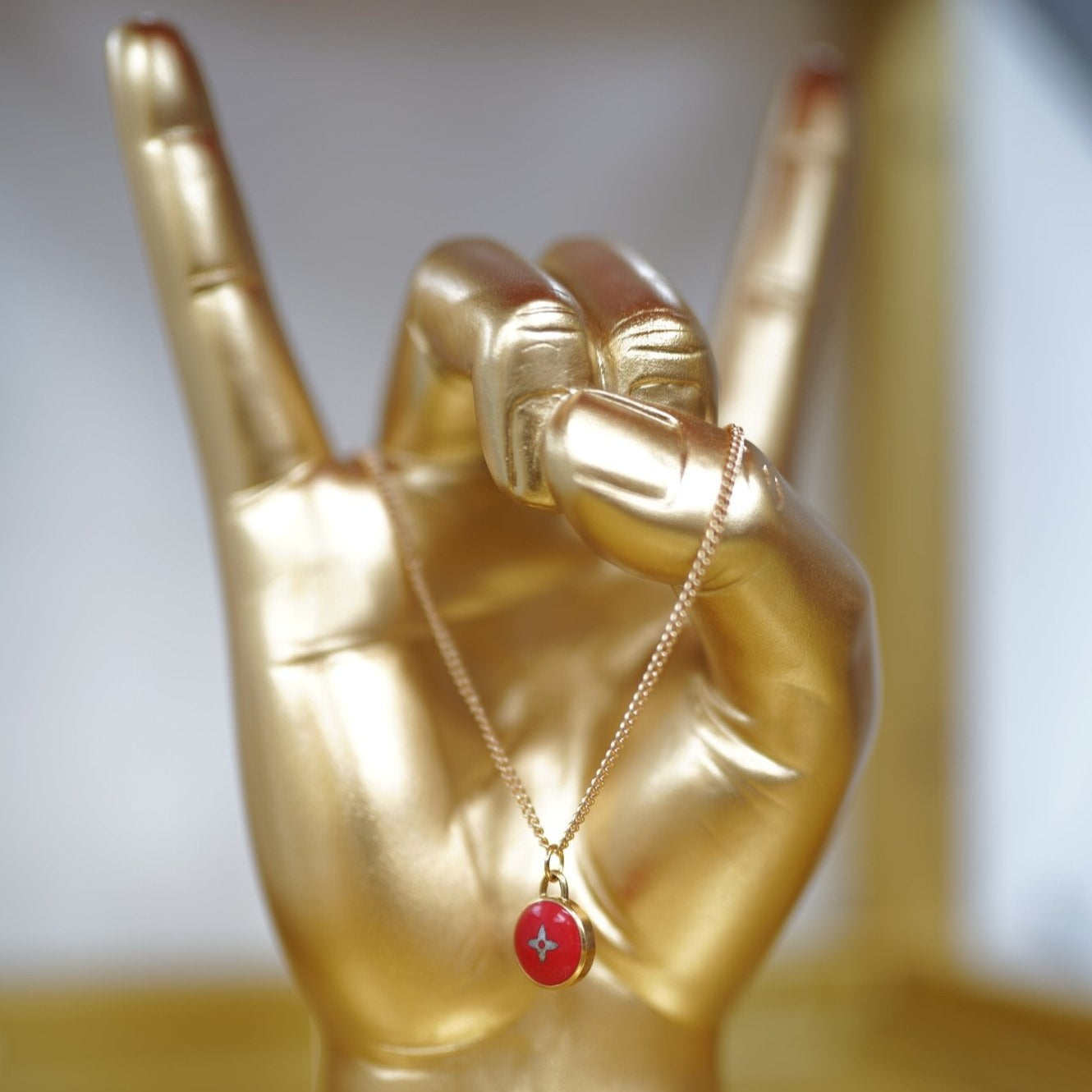 LOUIS VUITTON Red & Gold Flower Charm Necklace - Bag Envy
