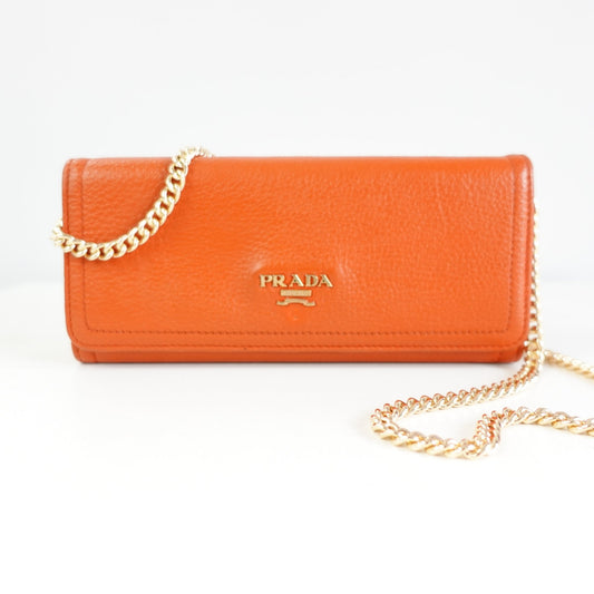 PRADA Calfskin Leather Wallet with Unbranded Chain - Bag Envy