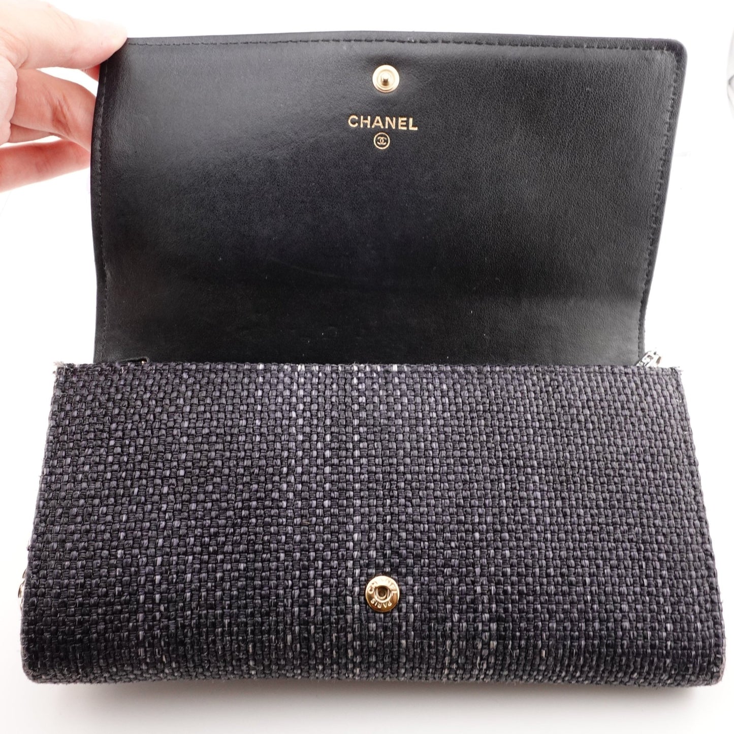CHANEL Canvas Deauville Long Flap Wallet With Chain - Bag Envy