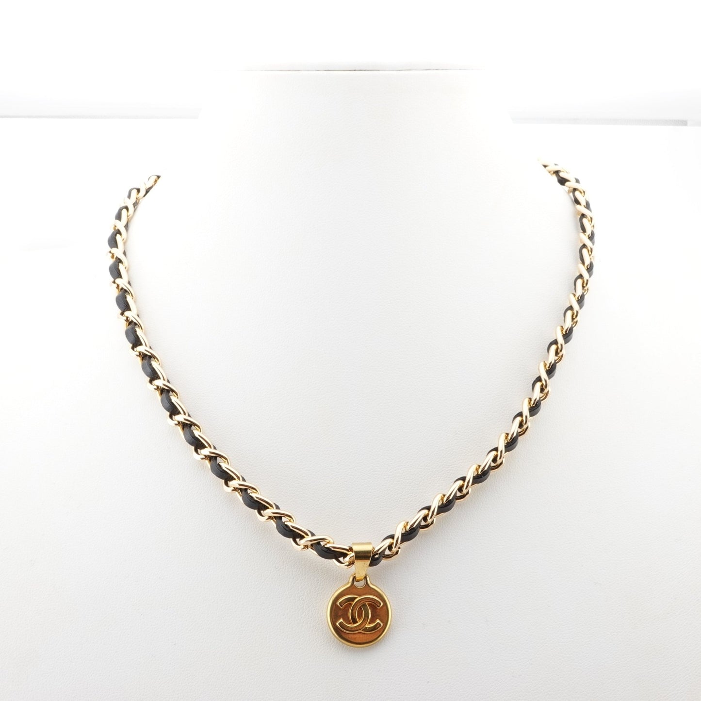 CHANEL Gold CC Logo Charm on Leather Chain Necklace - Bag Envy