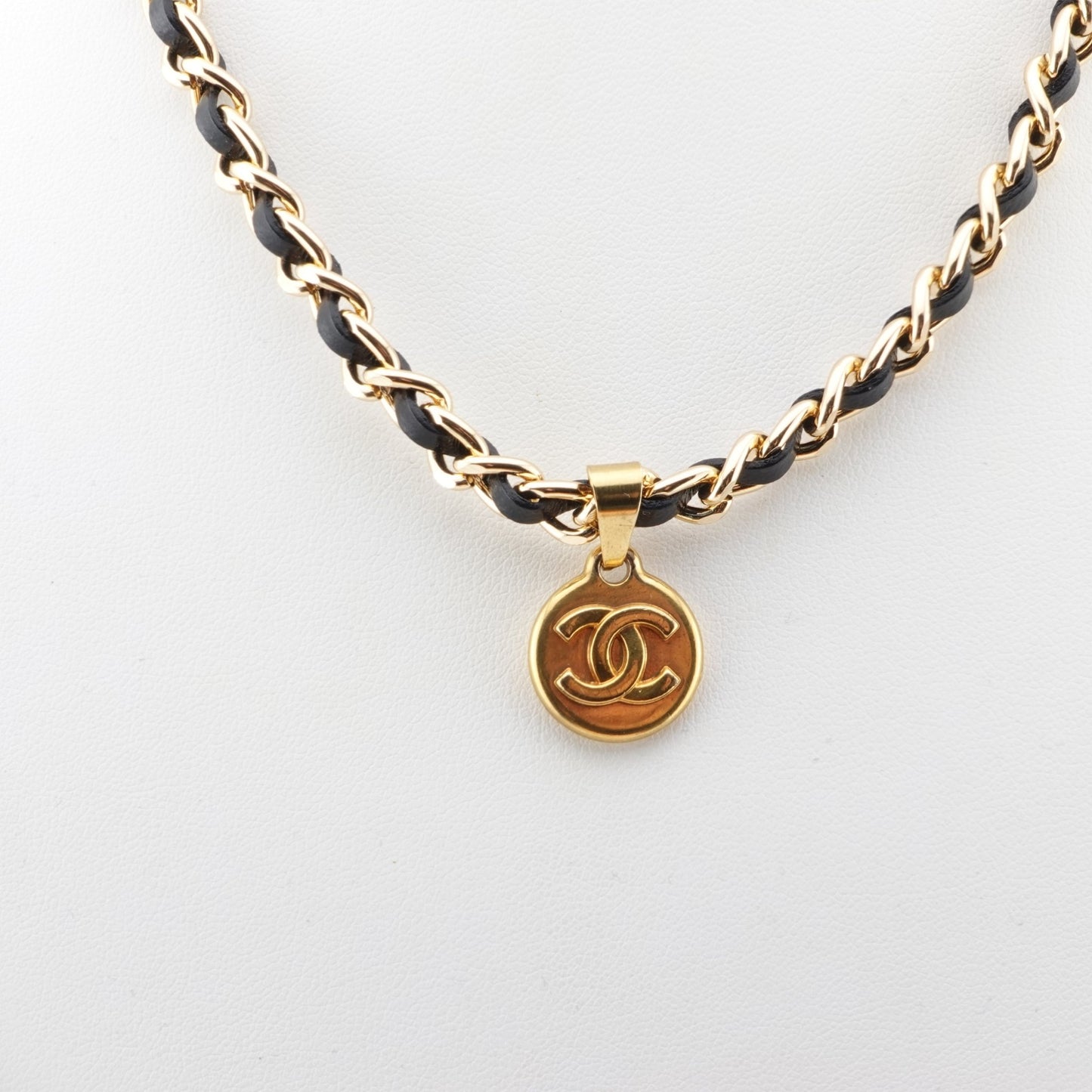 CHANEL Gold CC Logo Charm on Leather Chain Necklace - Bag Envy