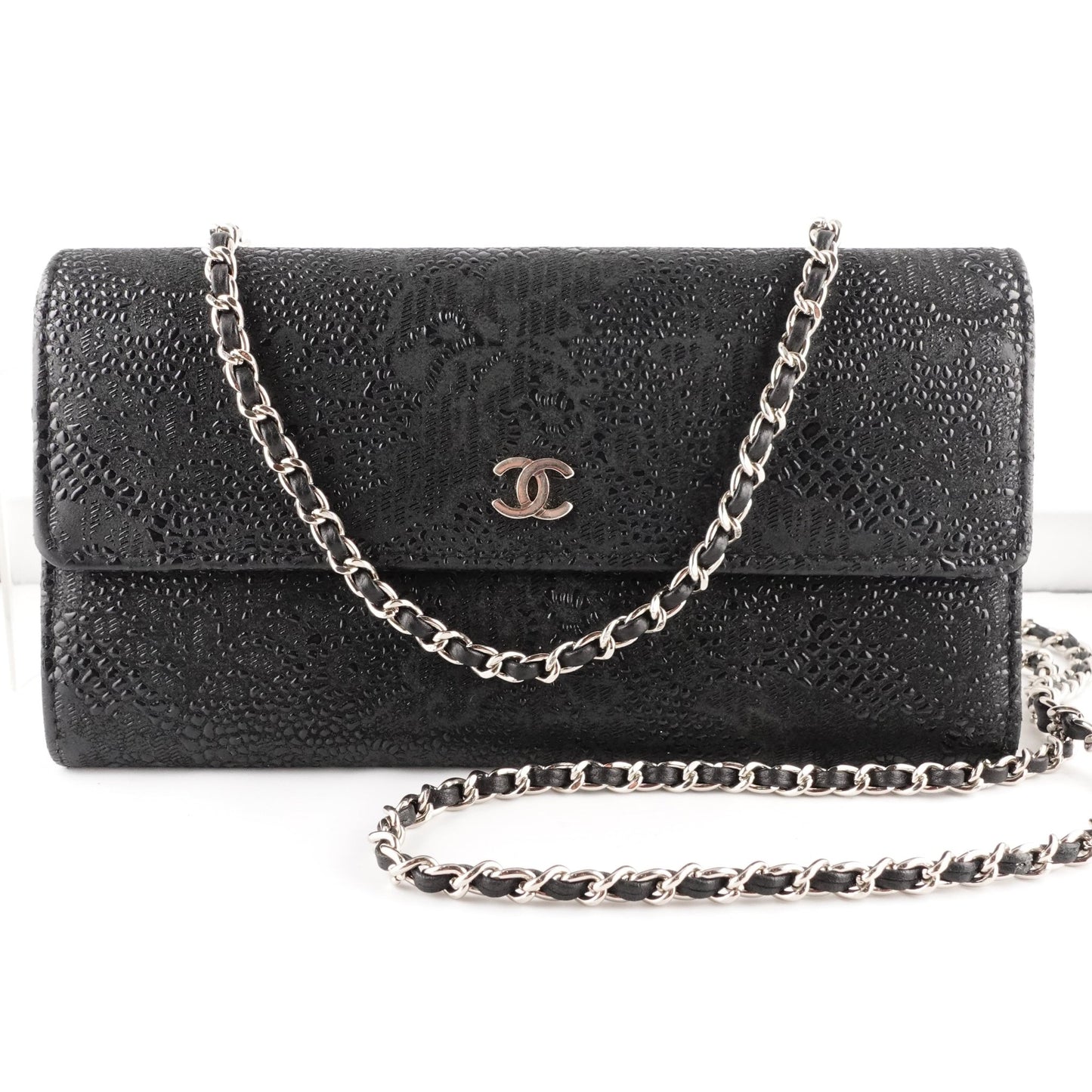 CHANEL Lace Goatskin Long Flap with Chain - Bag Envy