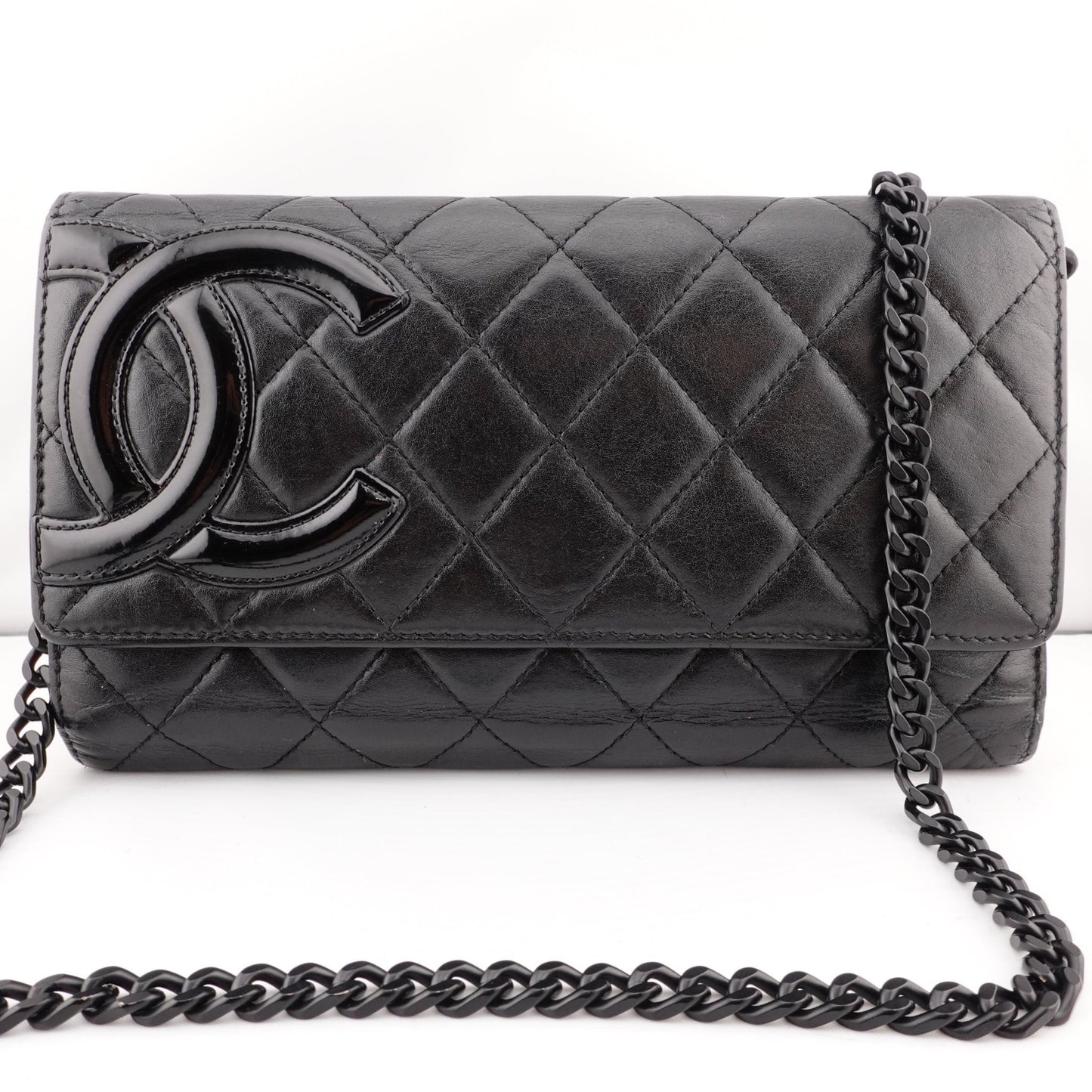 CHANEL Lambskin Cambon Trifold Wallet with Chain - Bag Envy
