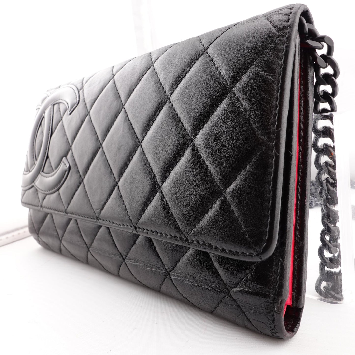 CHANEL Lambskin Cambon Trifold Wallet with Chain - Bag Envy