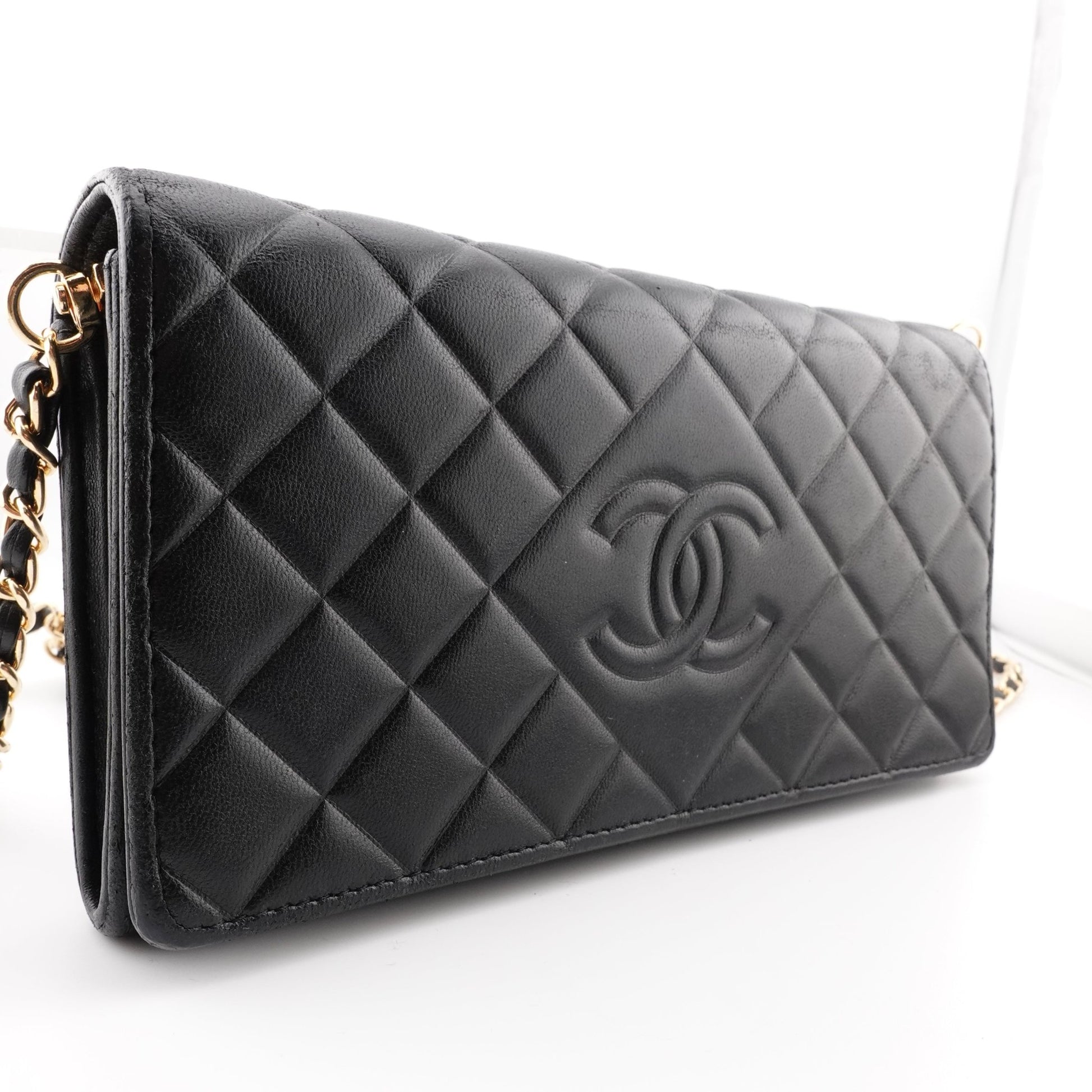 CHANEL Lambskin CC in Diamond Full Flap Wallet on Adjustable Chain - Bag Envy