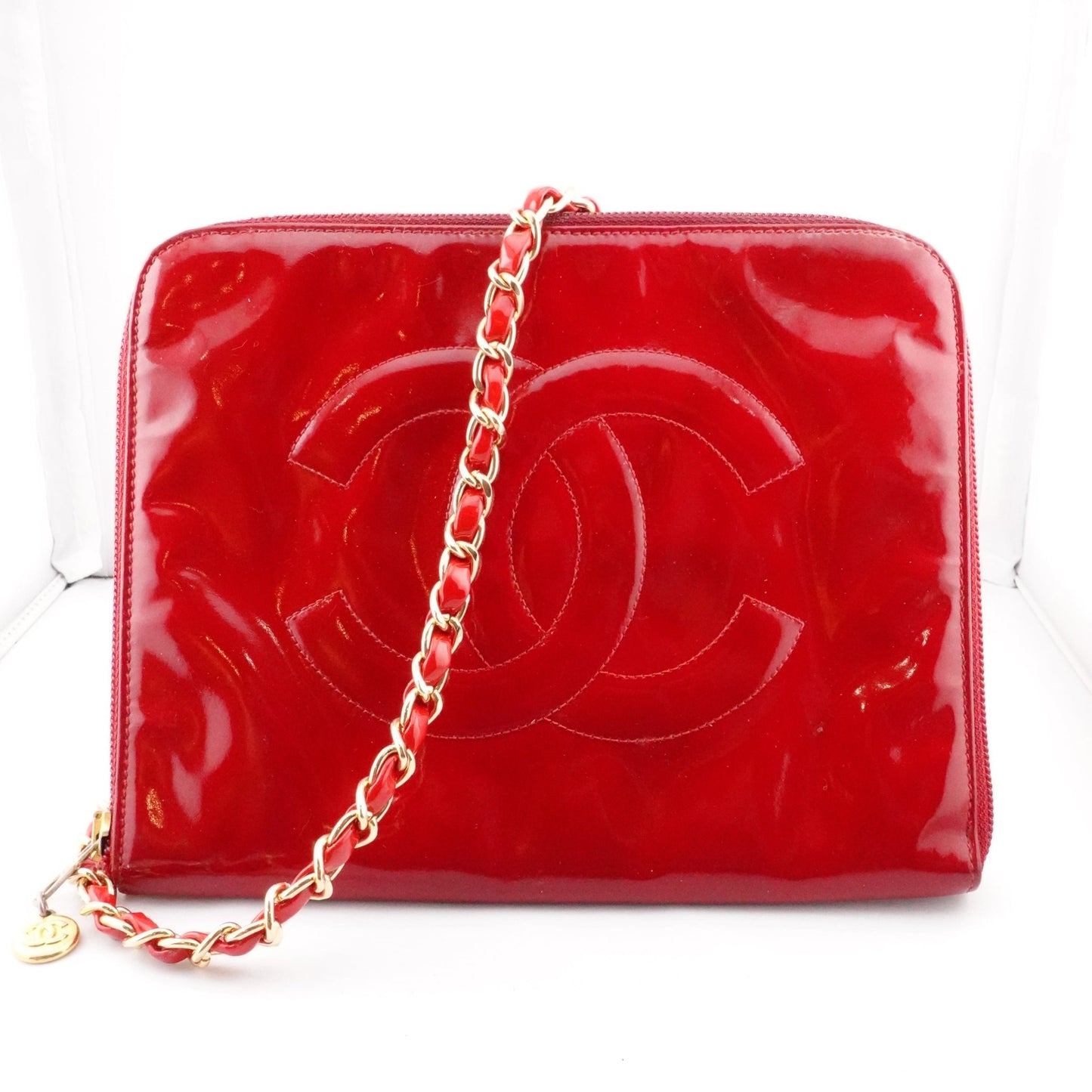 CHANEL Patent Leather Timeless Zip Organizer on Chain - Bag Envy