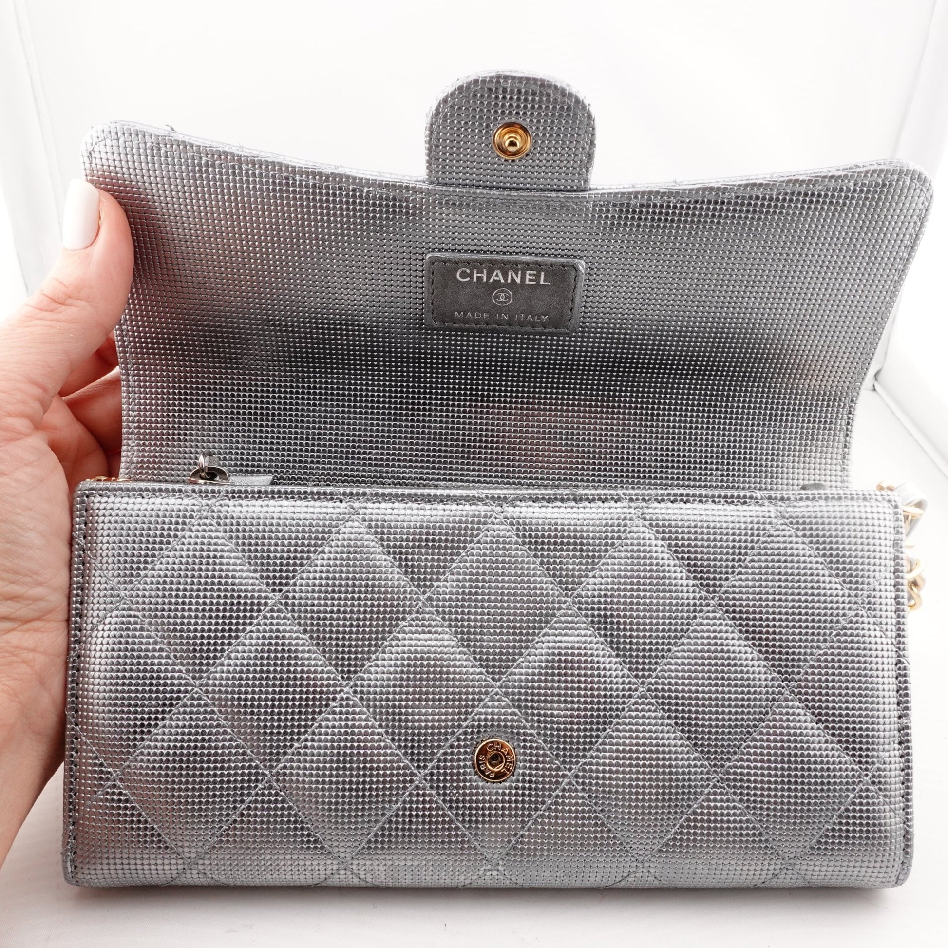 CHANEL Perforated Leather Classic Flap Gusseted Wallet on Chain - Bag Envy