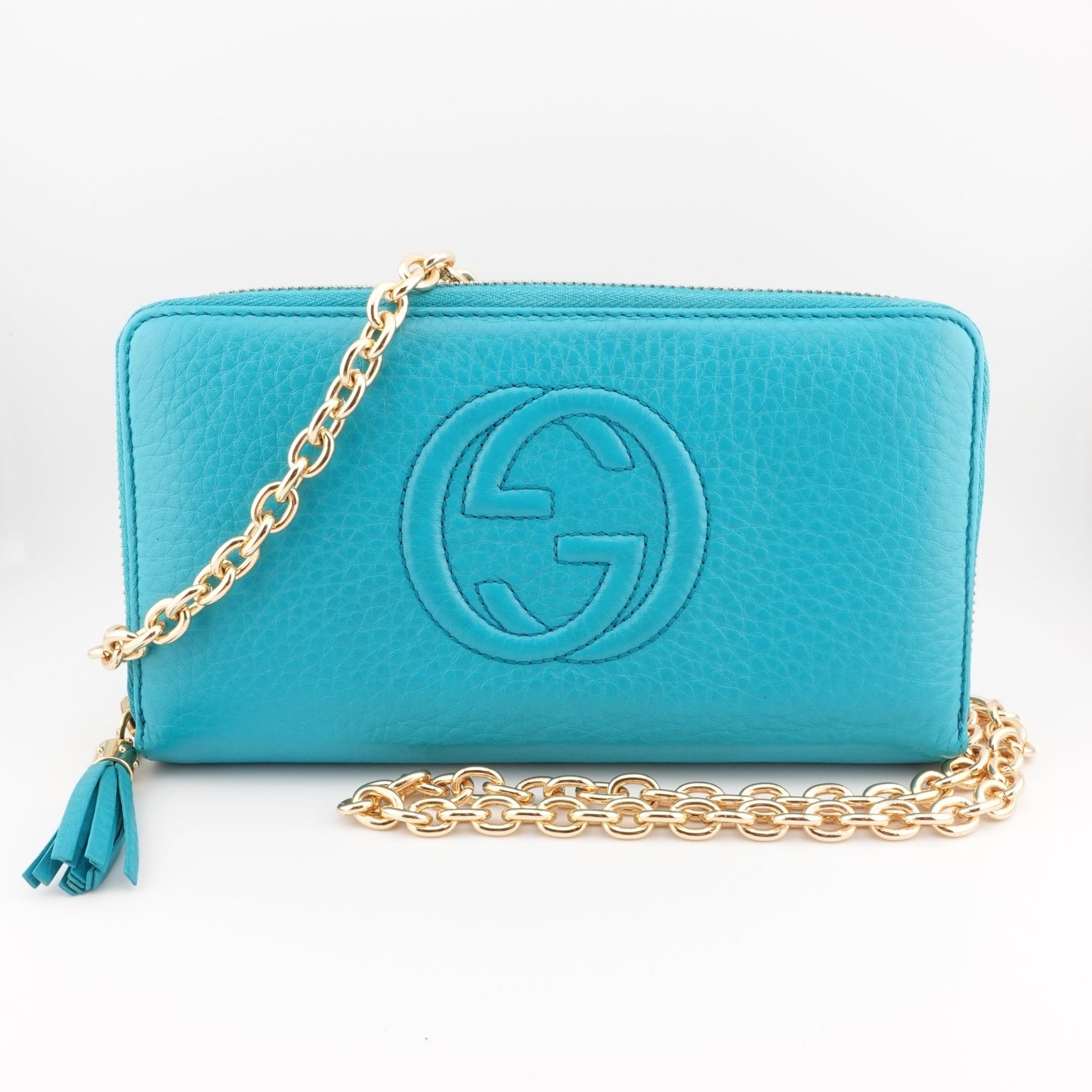 GUCCI Grained Leather Soho Zip Wallet On Chain - Bag Envy