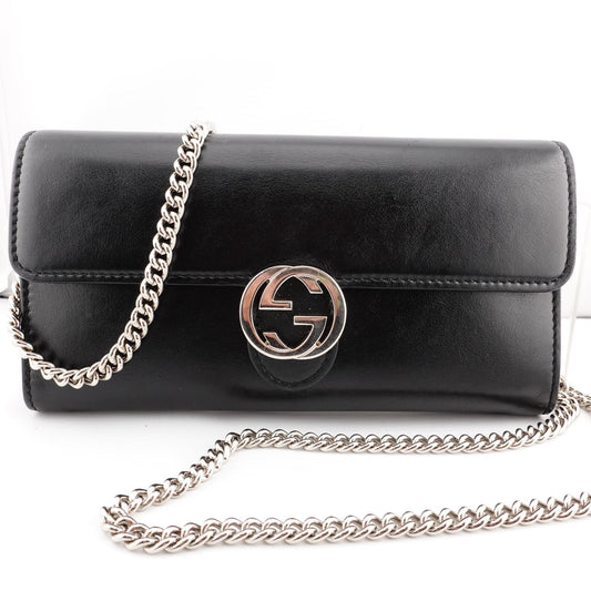 GUCCI Interlocking GG Logo Leather Wallet On Chain - Bag Envy