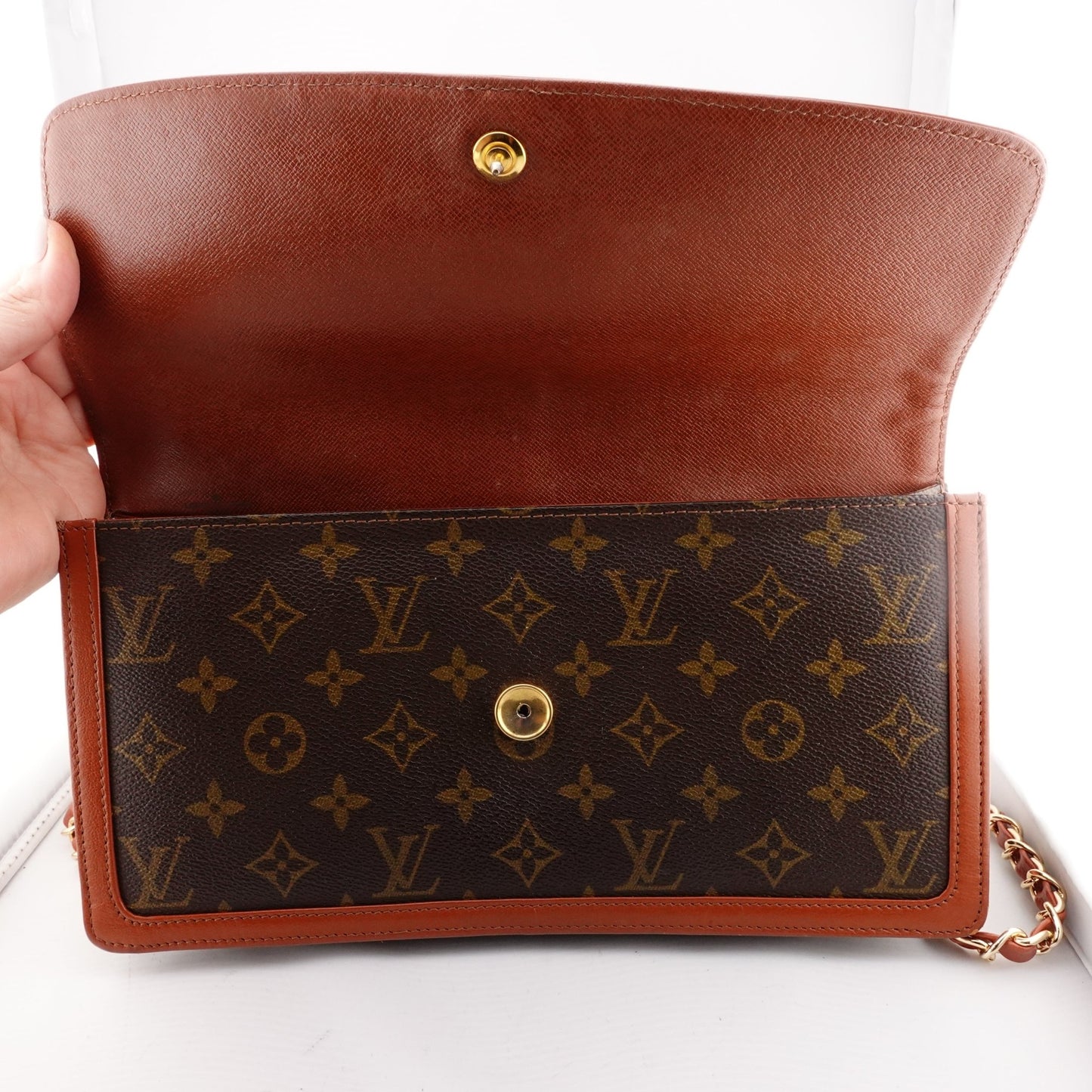 LOUIS VUITTON Monogram Dame GM with Leather Chain - Bag Envy