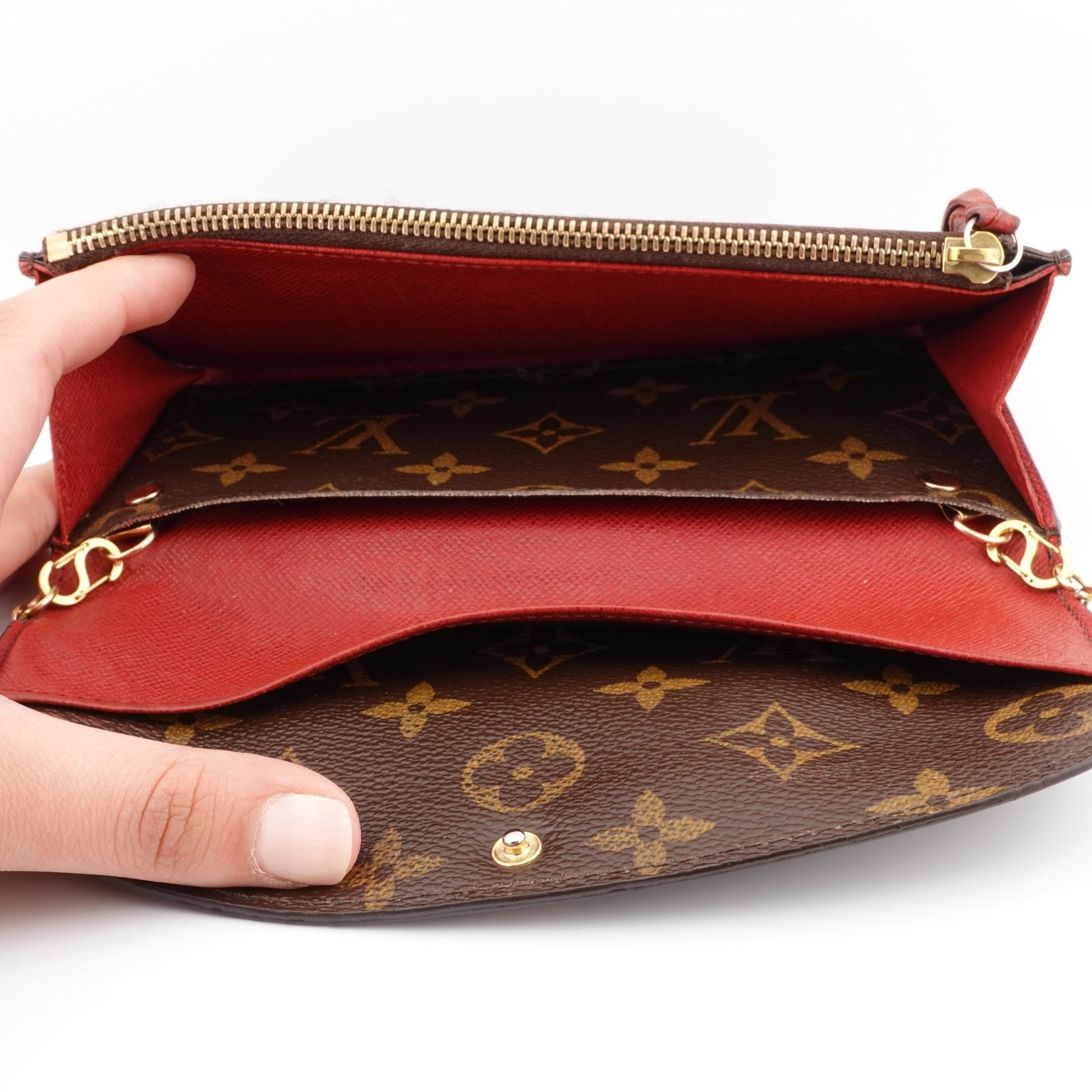 LOUIS VUITTON Red Monogram Emilie Wallet on Chain - Bag Envy
