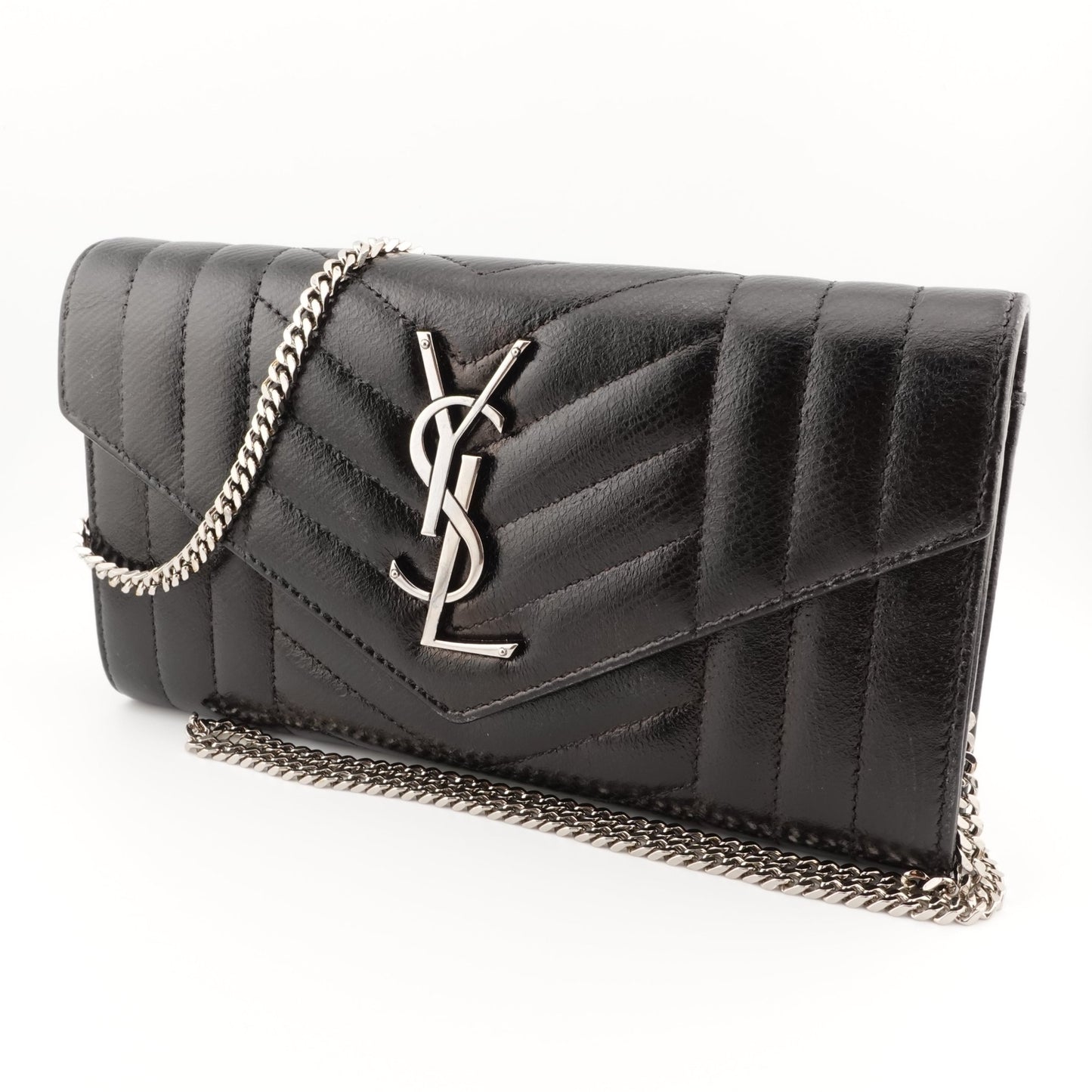 SAINT LAURENT Lambskin Mixed Matelasse Quilted Wallet on Chain - Bag Envy